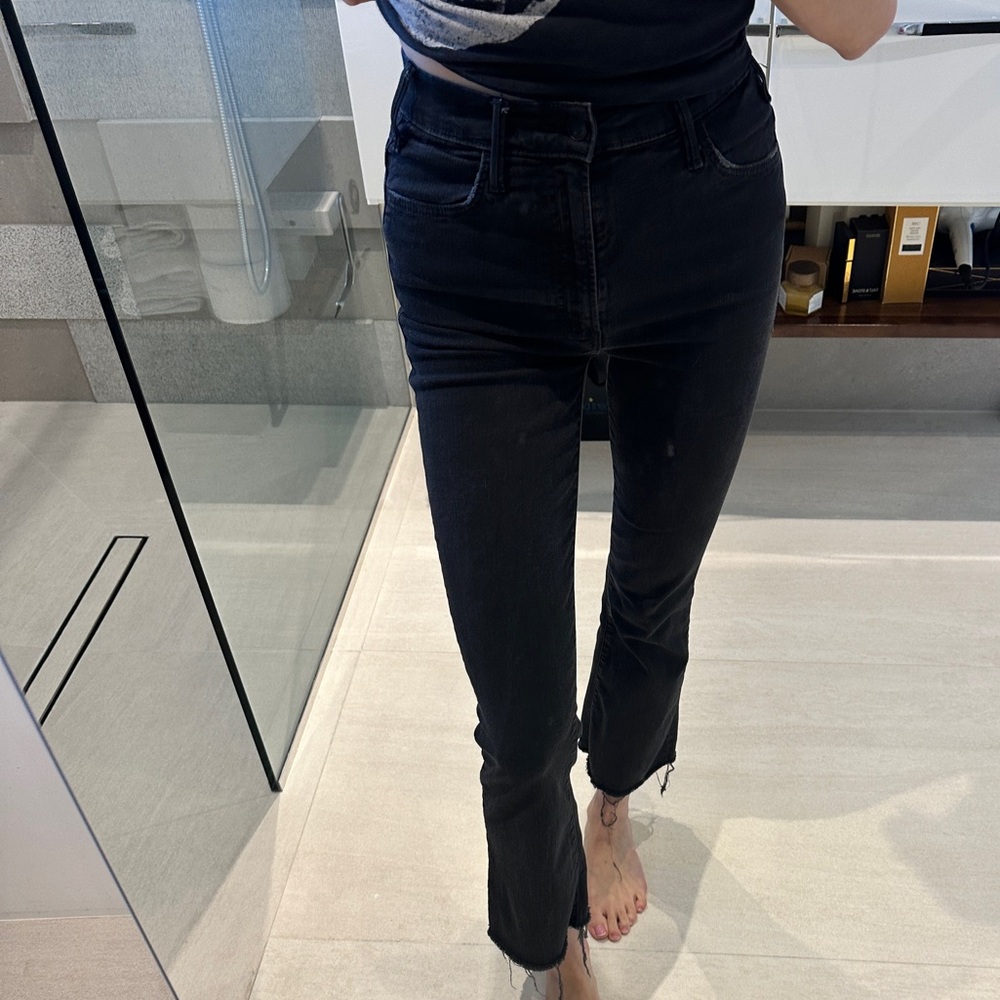 MOTHER Black Distressed Ankle Jeans